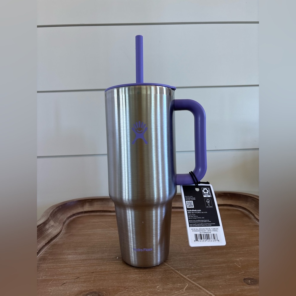 Hydro Flask Silver Mug with Purple Handle NWT
